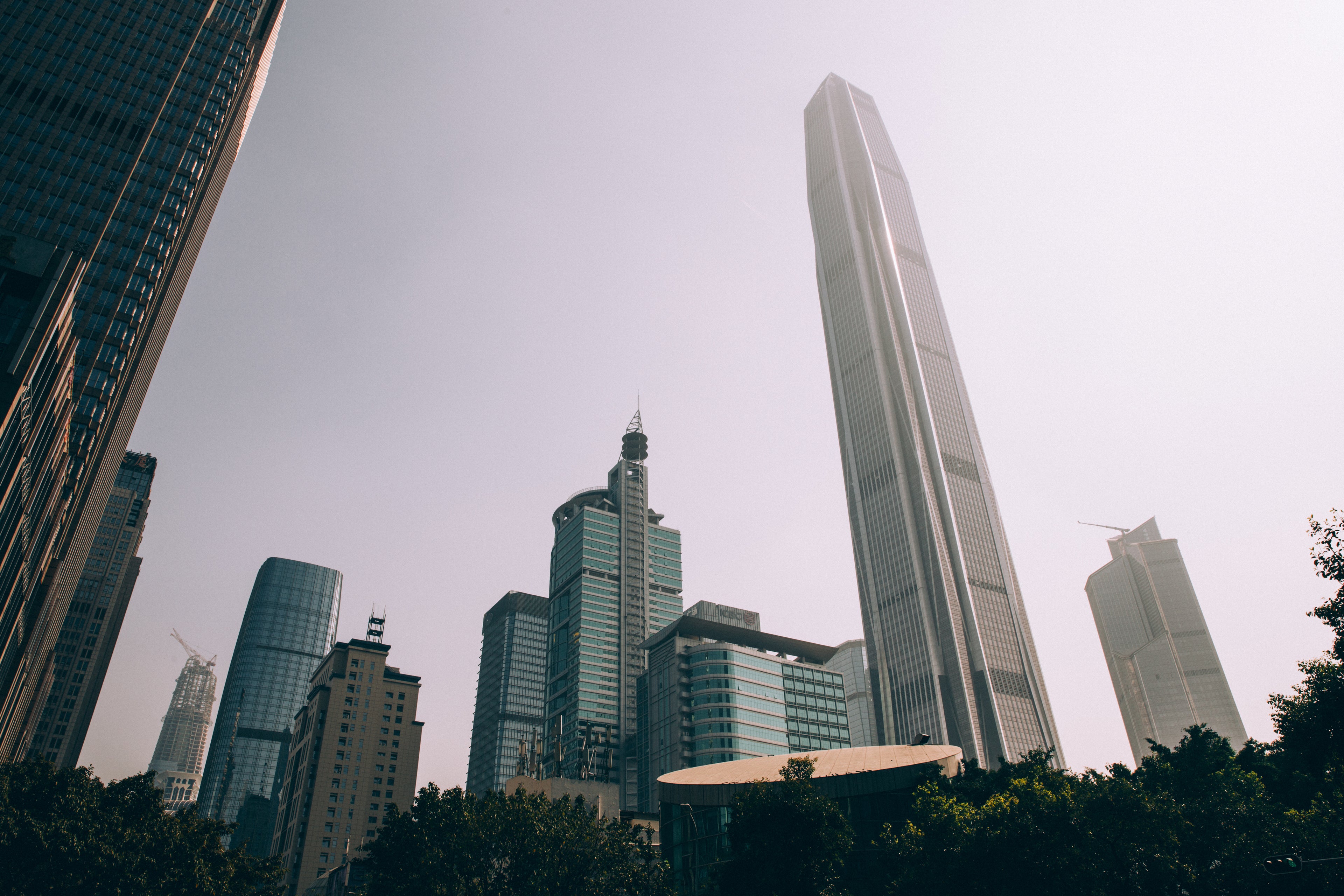 upward view of city buildings